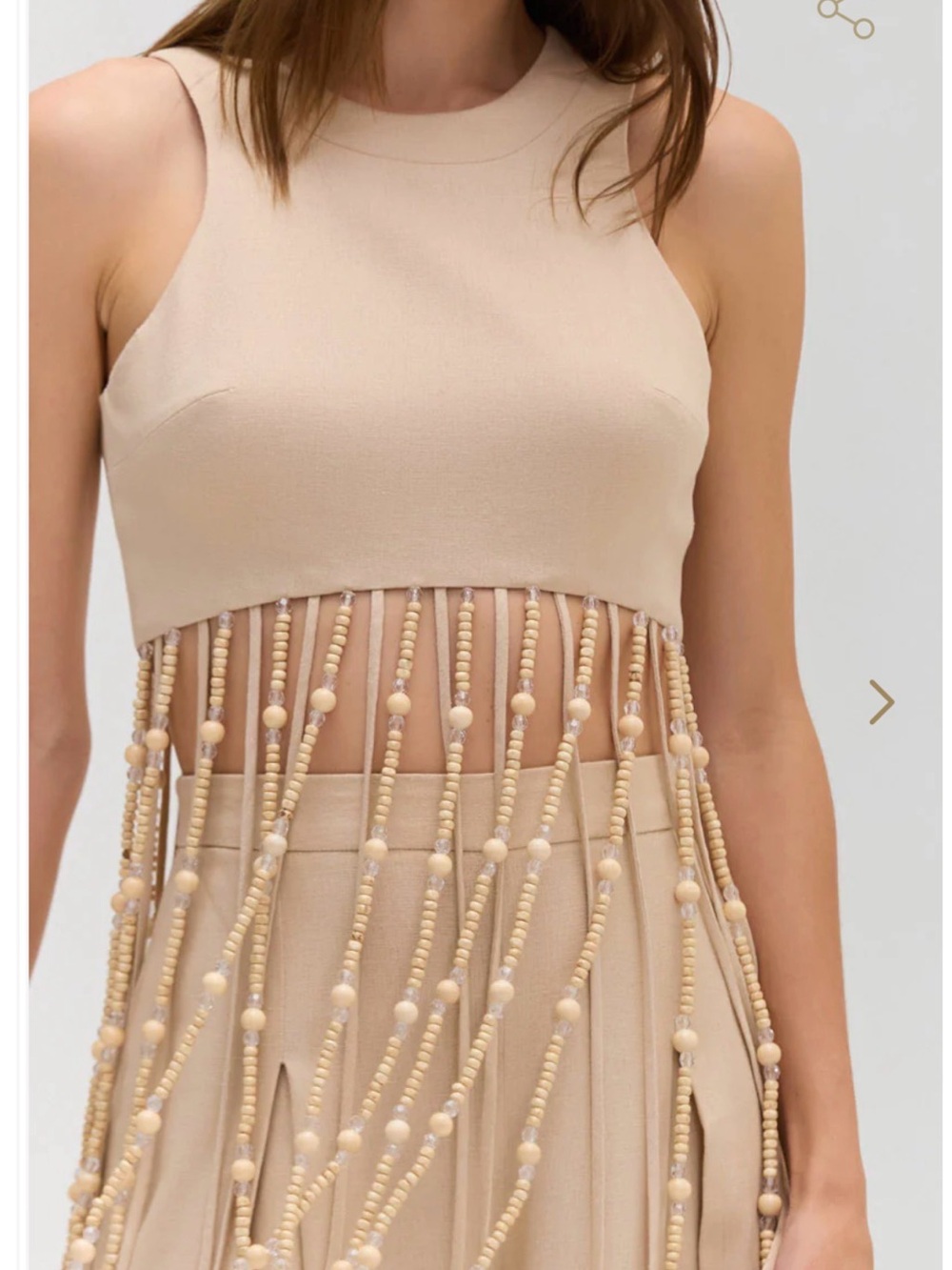 PatBO Beige Beaded Fringe Crop Top 2